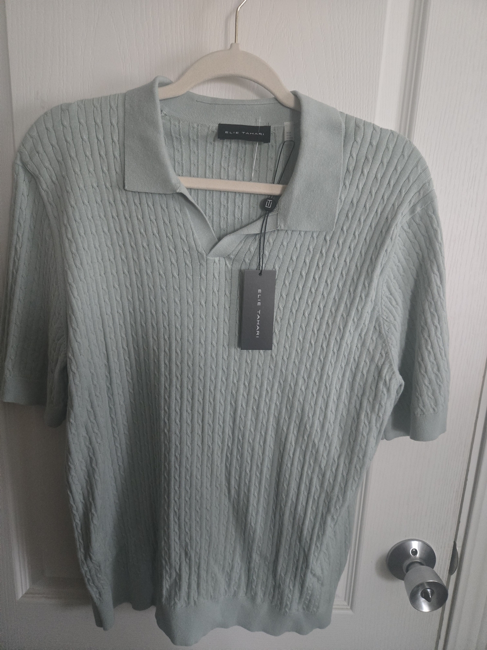 Elie Tahari Mint Green Cable-Knit Polo Shirt